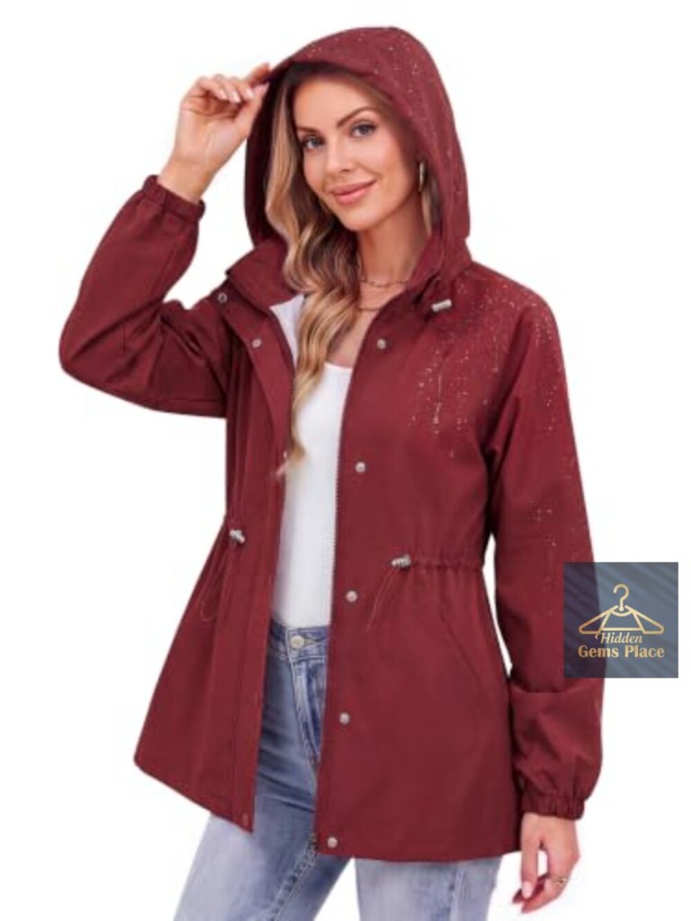Lightweight Packable Waterproof Rain Jacket Women Hooded Windbreaker Travel